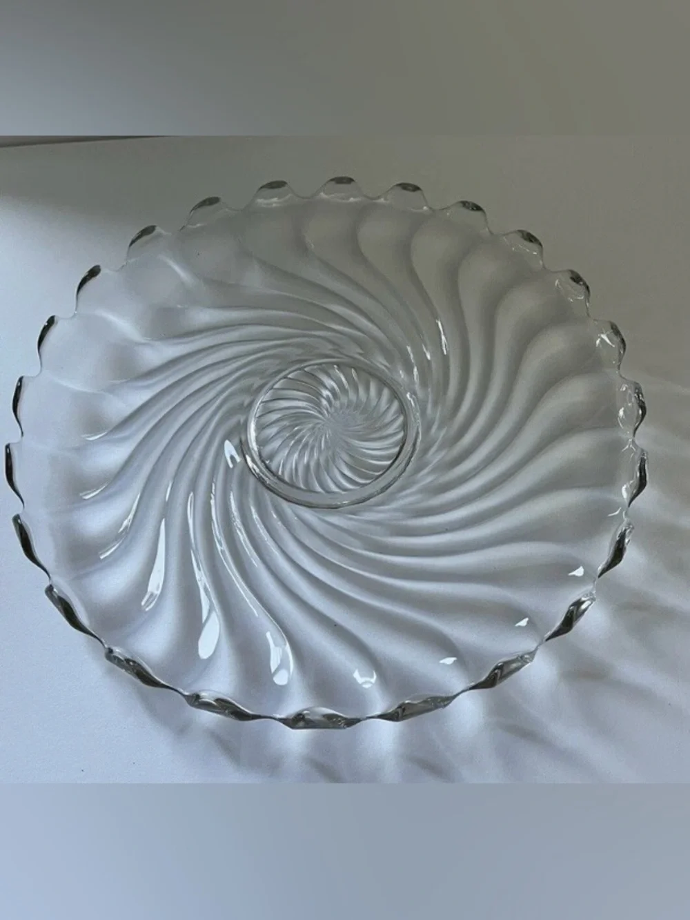 Elegant Fostoria Swirl Pedestal Cake Stand Scalloped Torte Plate 12”